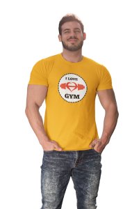 I Love Gym, Red Heart, Round Neck Gym Tshirt (Yellow Tshirt) - Clothes for Gym Lovers - Foremost Gifting Material for Your Friends and Close Ones