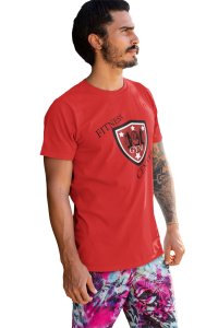 Fitness Gym Center, (BG Shield), Round Neck Gym Tshirt (Red Tshirt) - Clothes for Gym Lovers - Suitable for Gym Going Person - Foremost Gifting Material for Your Friends and Close Ones