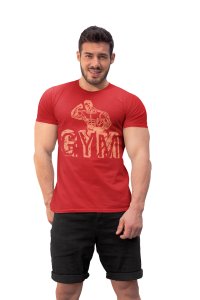 Gym, Semi Human, (BG Orange), Round Neck Gym Tshirt (Red Tshirt) - Clothes for Gym Lovers - Suitable for Gym Going Person - Foremost Gifting Material for Your Friends and Close Ones