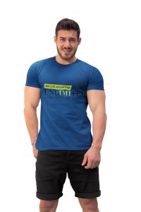 Heath and Fitness, Unlimited, No Pain, No Gain, (BG Green and Black), Round Neck Gym Tshirt (Blue Tshirt) - Clothes for Gym Lovers - Suitable for Gym Going Person - Foremost Gifting Material for Your Friends and Close Ones