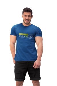 Heath and Fitness, Unlimited, No Pain, No Gain, (BG Green and Blue), Round Neck Gym Tshirt (Blue Tshirt) - Clothes for Gym Lovers - Suitable for Gym Going Person - Foremost Gifting Material for Your Friends and Close Ones