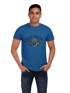 Fitness Gym, (BG 3 Black Locks), Round Neck Gym Tshirt (Blue Tshirt) - Clothes for Gym Lovers - Suitable for Gym Going Person - Foremost Gifting Material for Your Friends and Close Ones