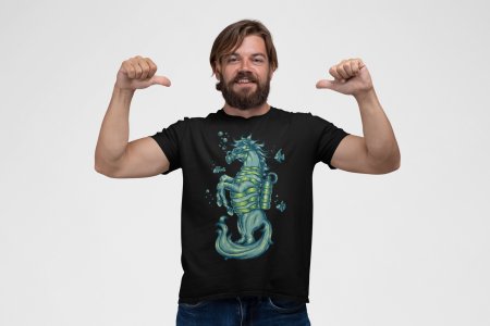 Animated Sea Horse -round crew neck cotton tshirts for men
