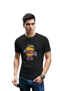 Burger with bat -round crew neck cotton tshirts for men
