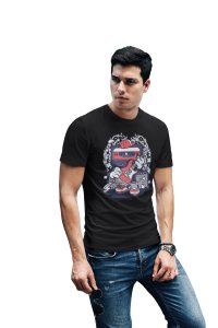 Radio tape with guitar -round crew neck cotton tshirts for men