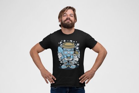 Cool Coffee Container (smiling) -round crew neck cotton tshirts for men