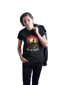 Stary Night - Haunted House - Printed Tees for Women's - designed for Halloween