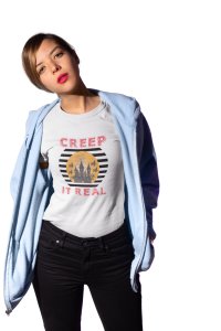Creep it real, Haunted house Halloween text illustration - Printed Tees for Women's - designed for Halloween n