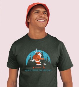 Biker Santa: Unique Printed T-shirt (Green) Perfect Gift For Christmas Boys Girls