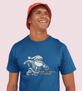 Gen-z Santa At Service : Printed T-shirt (Blue) Best Gift For Boys Girls