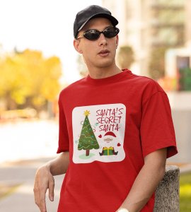 Santa's Secret Santa: Elegantly Printed T-shirt (Red) Perfect Gift For Secret Santa