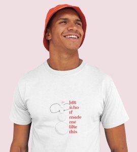 Angry Tall Snowman: Cute Snowman Printed T-shirt (White) Unique Gift For Secret Santa