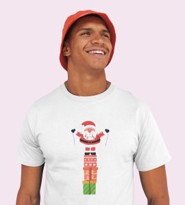 Santa On His Gifts : Best Santaclaus Printed T-shirt (White) Best Gift For Secret Santa