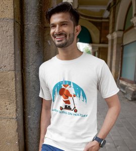 Biker Santa: Unique Printed T-shirt (White) Perfect Gift For Christmas Boys Girls