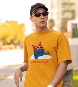 Santa Stucked In Chimeny : Best Printed T-shirt Botttle (Yellow) Christmas's Best Gift For Boys Girls