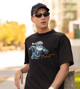 Gen-z Santa At Service : Printed T-shirt (Black) Best Gift For Boys Girls