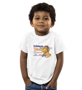 Gamer Dino, Boys Round Neck Blended Cotton Tshirt