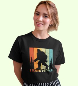 HopOfferI Hate People Black Round Neck Cotton Half Sleeved Women's T-Shirt with Printed Graphics
