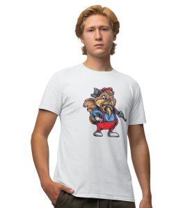 Furious Squirrel White Round Neck Cotton Half Sleeved Men's T-Shirt with Printed Graphics