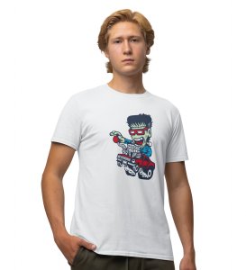 Zombie White Round Neck Cotton Half Sleeved Men's T-Shirt with Printed Graphics