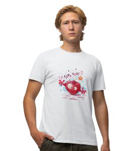 Bombastic Heart White Round Neck Cotton Half Sleeved Men's T-Shirt with Printed Graphics
