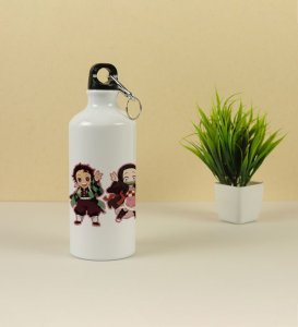 Anime Style Happy Brother Sister Duo Aluminium Printed Sipper Bottle 600ml